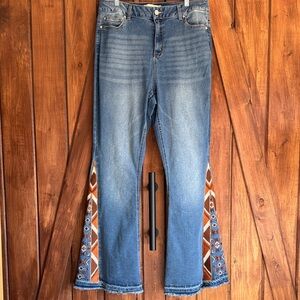 Blue Embroidered Super hi-rise Wide-Leg Jeans with Tribal Side Panels